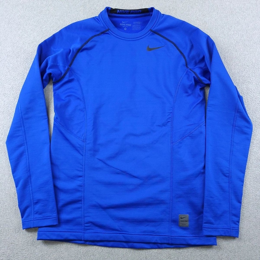 Nike Pro Combat Hyperwarm Shirt Mens Medium Blue Dri FIT Max Fitted Long Sleeve
